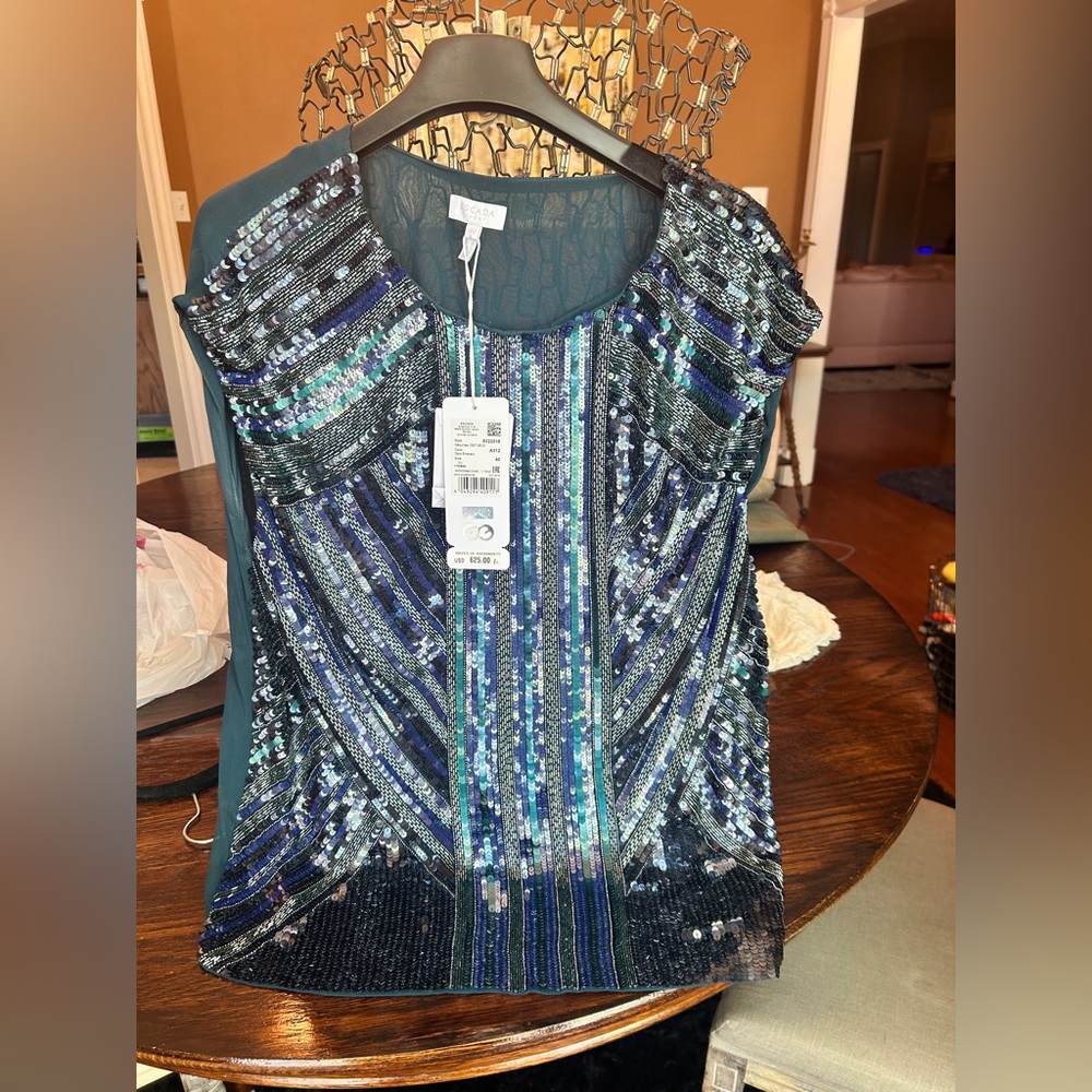 Escada Sport Teal and Silver Sequin Blouse